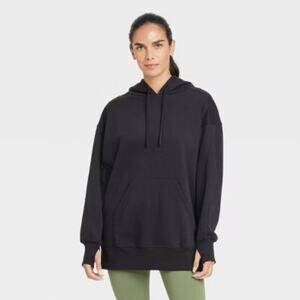 JoyLab Women's Fleece Oversized Hooded Pullover Sweatshirt Black Size XL